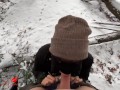 Asian Ho gives Blow in Snow -- Luna sucks Big Cock in Public Park, almost gets caught!