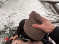 Asian Ho gives Blow in Snow -- Luna sucks Big Cock in Public Park, almost gets caught!