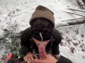 Asian Ho gives Blow in Snow -- Luna sucks Big Cock in Public Park, almost gets caught!