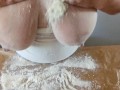 baker lady with big tits and flour on her body