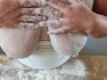 baker lady with big tits and flour on her body