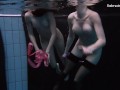 Stepsisters going into public swimming pool