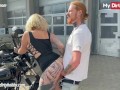 MyDirtyHobby - Busty blonde swallows cum in public