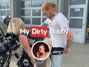 MyDirtyHobby - Busty blonde swallows cum in public