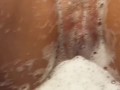 Wet Footjob in bathroom - pussy in foam