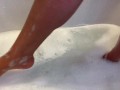 Wet Footjob in bathroom - pussy in foam