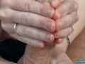 Wiife's sensitive footjob, mutual masturbation and handjob-cumshot