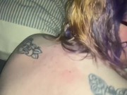 Bearded fat guy gets what he wants from tinderslut then busts nut inside her