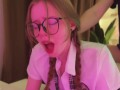 Schoolgirl with glasses drew penises instead of homework and was fucked on the table