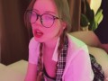 Schoolgirl with glasses drew penises instead of homework and was fucked on the table