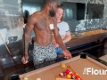 Trailer Simone kept bothering Ace while he was trying to play pool with his friend Trucifer so they fucked her hard