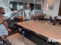 Trailer Simone kept bothering Ace while he was trying to play pool with his friend Trucifer so they fucked her hard