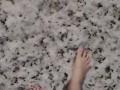Pink toes walking in freezing cold snow