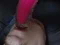 Choking his slutty bitch ass with my huge pink cock!!
