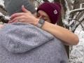 Wife gets huge public double creampie in snow storm from husband and friend / Sloppy seconds