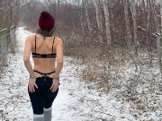 Wife gets huge public double creampie in snow storm from husband and friend / Sloppy seconds