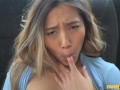 FakeTaxi - Cute Asian babe with sexy natural body and plump ass is desperate to pee before sucking and riding a hard dick