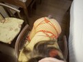 Double penetration of a petite Japanese girl with a huge dildo and cum in mouth