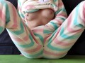 schoolgirl with small tits in pajamas masturbate pussy and squirting orgasm