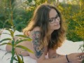 OLD4K. Girl tempts old man and gets it on with him in the greenery