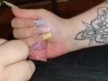 Sensual Long French Nails Handjob for Small Cock Slave with intense Cumshot *Xtra Long Nails*