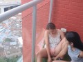 passionate kisses and touching my girlfriend's pussy on the balcony