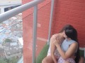 passionate kisses and touching my girlfriend's pussy on the balcony