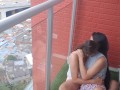 passionate kisses and touching my girlfriend's pussy on the balcony