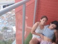 passionate kisses and touching my girlfriend's pussy on the balcony