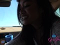 Vacation hookup blowjob in car and pussy play before peeing after a roadtrip Jade Kimiko