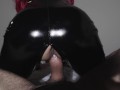 I ride him in reverse in my latex suit, but my pussy is too tight and he can't resist