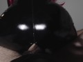I ride him in reverse in my latex suit, but my pussy is too tight and he can't resist
