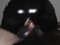 I ride him in reverse in my latex suit, but my pussy is too tight and he can't resist