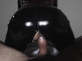 I ride him in reverse in my latex suit, but my pussy is too tight and he can't resist