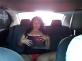 Venezuelan is hot, she touches her body, sucks her dildo and caresses her pussy in the back seat of