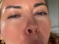 Milf showed a lesson in juicy and deep blowjob with fake sperm