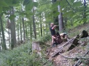 Slut wife in Bunny mask dehumanized herself outdoors