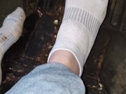 Smashing cake on my break pedal in my socks and jeans 360 view