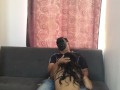 He hired a beautiful girl to dance for me and suck my delicious cock on the couch at my house
