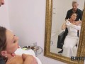 BRIDE4K. Hairdresser seduces sexy bride in the wedding dress for a quick fuck