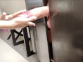 Freak pervo shows his huge dick from the cabinet and gives instructions