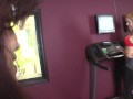 Lesbian gym fucking with a pretty brunette and her busty blonde GF