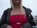 Pubic Agent A hot blonde in a sexy red dress sucks dick in public and fucked