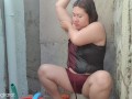 Filipina taking a bath outside the house got fuck