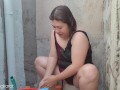 Filipina taking a bath outside the house got fuck