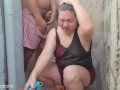 Filipina taking a bath outside the house got fuck