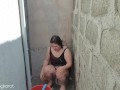 Filipina taking a bath outside the house got fuck