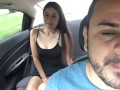 sexy girl has her lush put in her pussy and cums in the back seat of the uber