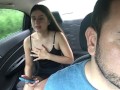 sexy girl has her lush put in her pussy and cums in the back seat of the uber