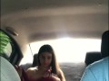 beautiful student changes clothes in the back seat of the uber